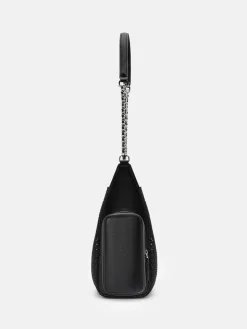 Mesh Drawstring Bucket Bag - Black Fabric