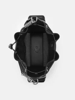 Mesh Drawstring Bucket Bag - Black Fabric