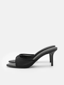 Mesh Heel Sandals - Black Fabric