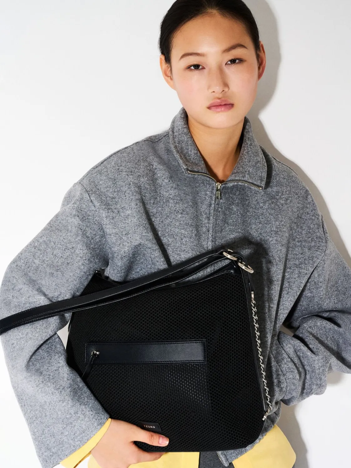 Mesh Slouchy Two-Way Carry Backpack - Black Fabric