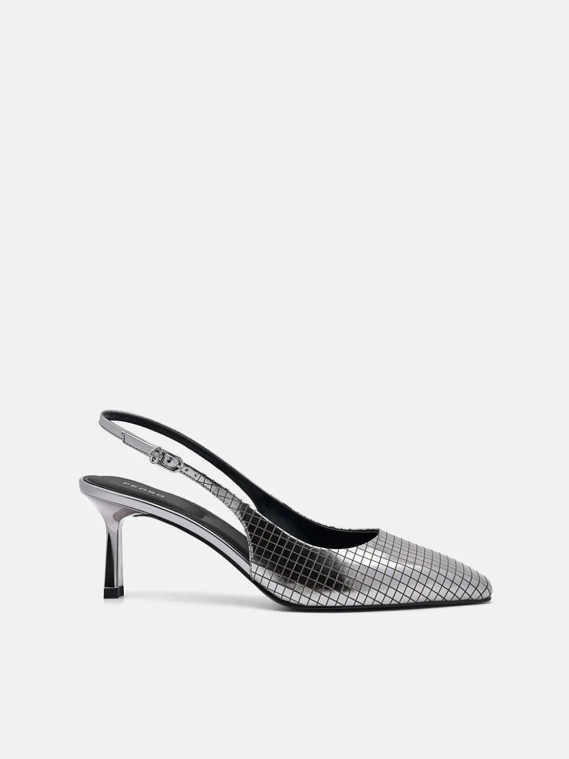 Metallic Leather Slingback Heel Pumps - Pewter