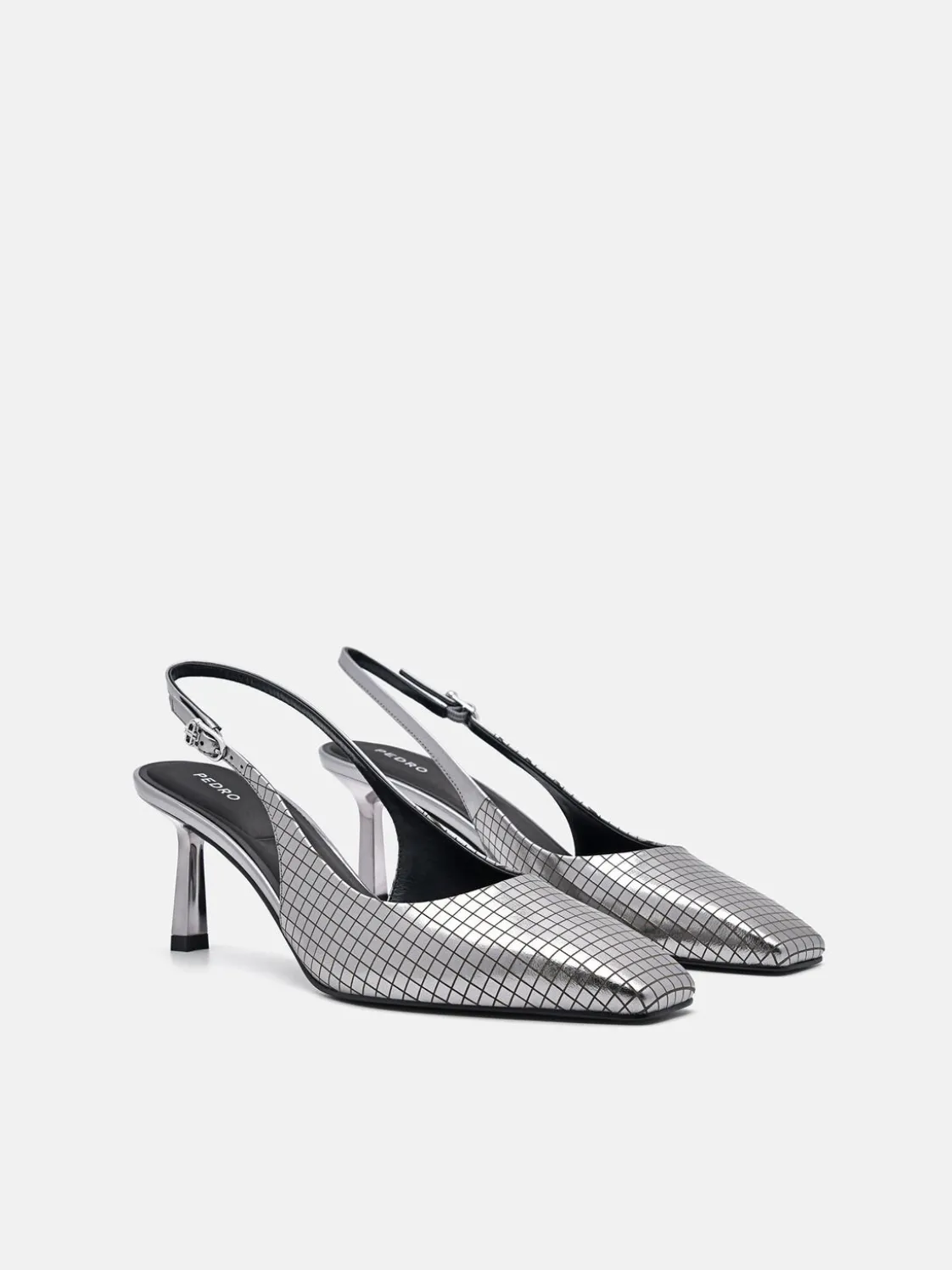 Metallic Leather Slingback Heel Pumps - Pewter