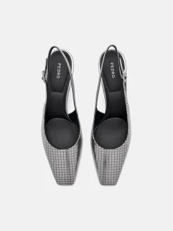 Metallic Leather Slingback Heel Pumps - Pewter