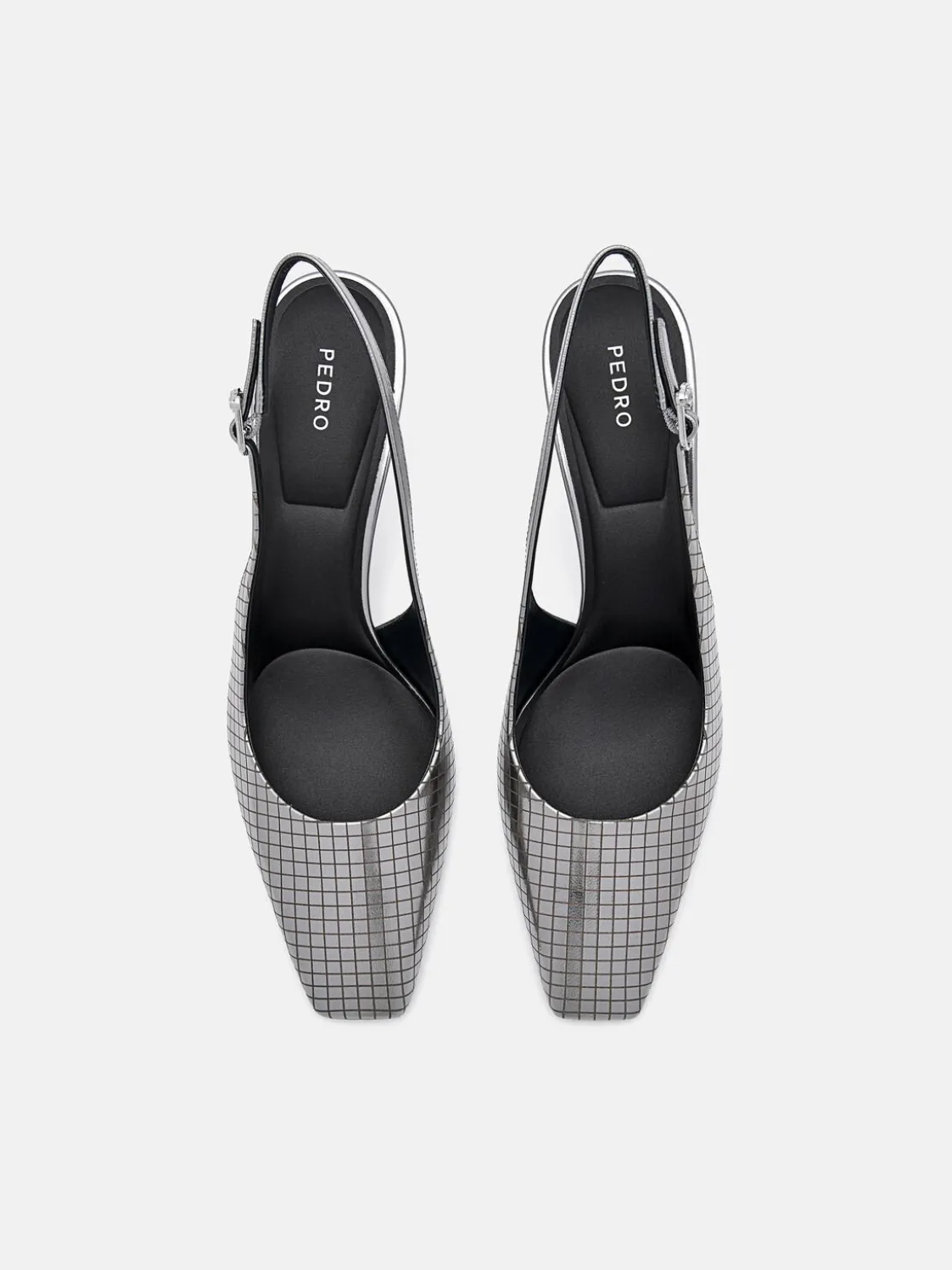 Metallic Leather Slingback Heel Pumps - Pewter