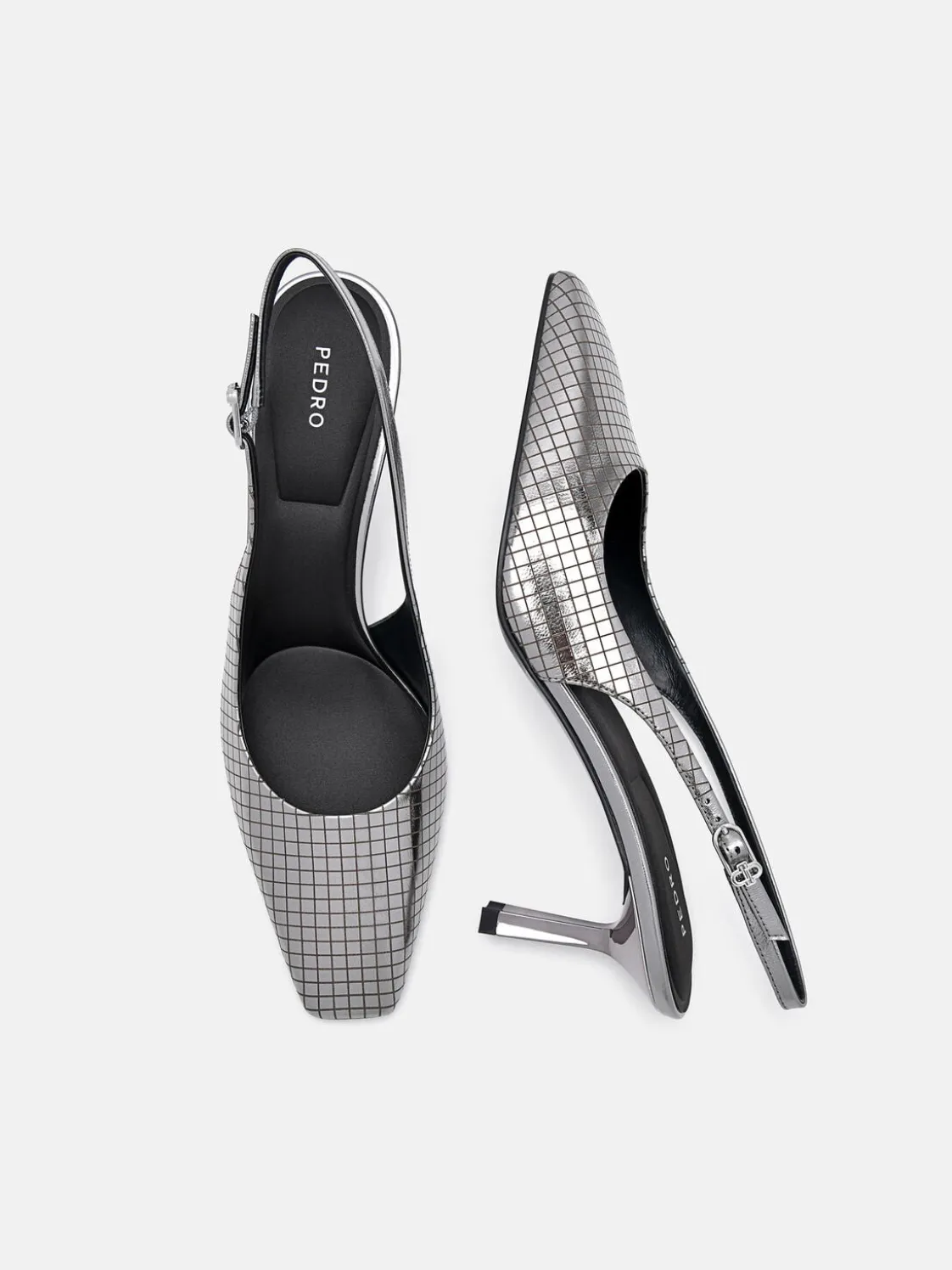Metallic Leather Slingback Heel Pumps - Pewter
