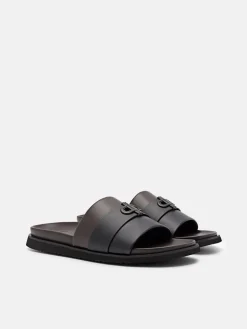 Monogram Slide Sandals - Dark Brown