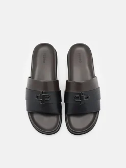 Monogram Slide Sandals - Dark Brown