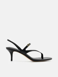 Oblique Leather Heel Sandals - Black