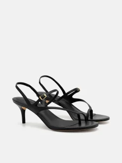 Oblique Leather Heel Sandals - Black