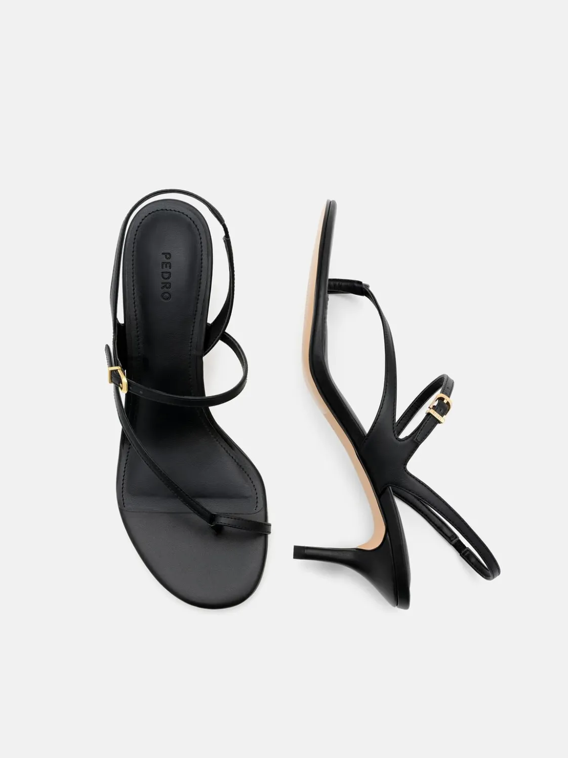 Oblique Leather Heel Sandals - Black