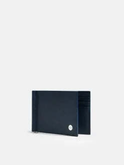 Oliver Leather Bi-Fold Money Clip Cardholder - Navy