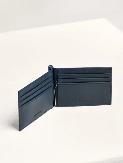 Oliver Leather Bi-Fold Money Clip Cardholder - Navy
