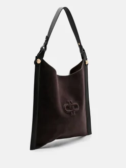 Oversized Suede Shoulder Bag - Dark Brown