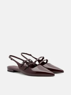 Patent Leather Slingback Ballerina Flats - Wine