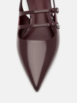 Patent Leather Slingback Ballerina Flats - Wine