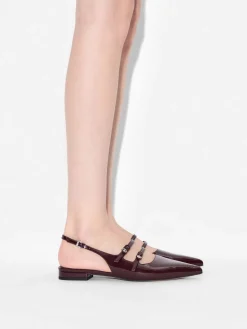 Patent Leather Slingback Ballerina Flats - Wine