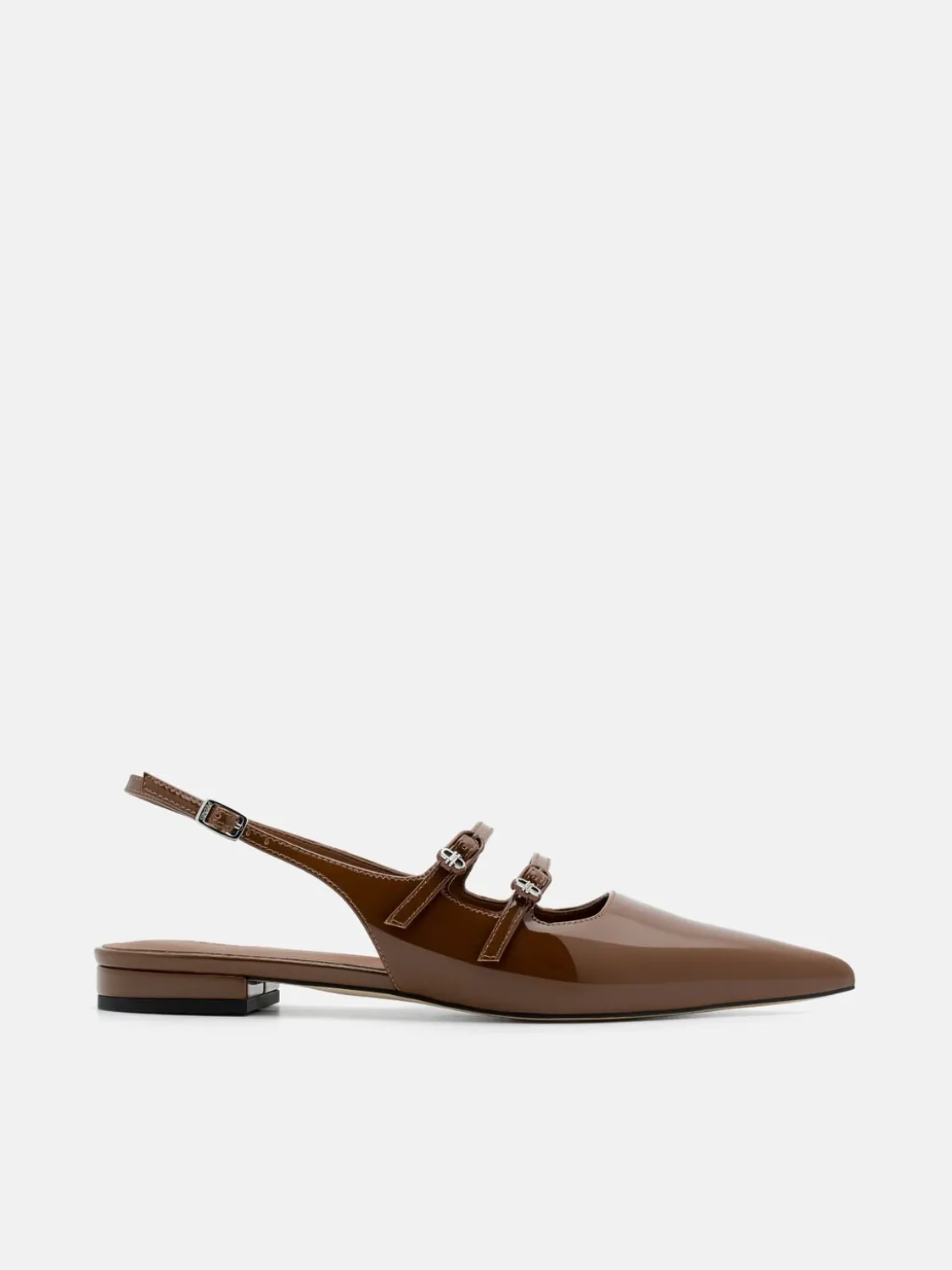 Patent Leather Slingback Ballerina Flats - Brown