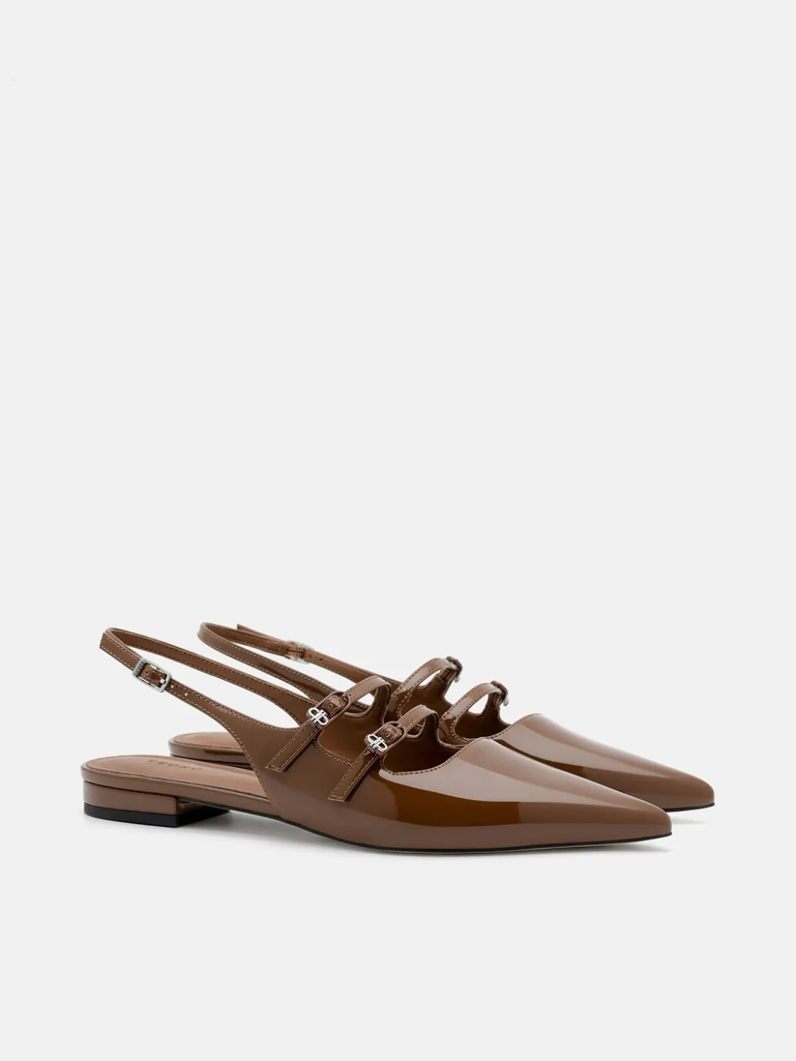 Patent Leather Slingback Ballerina Flats - Brown