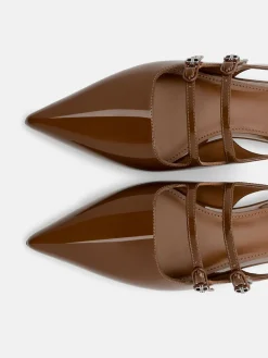 Patent Leather Slingback Ballerina Flats - Brown