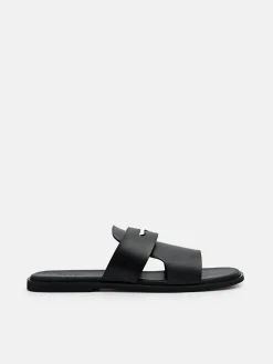 Penny Strap Slide Sandals - Black