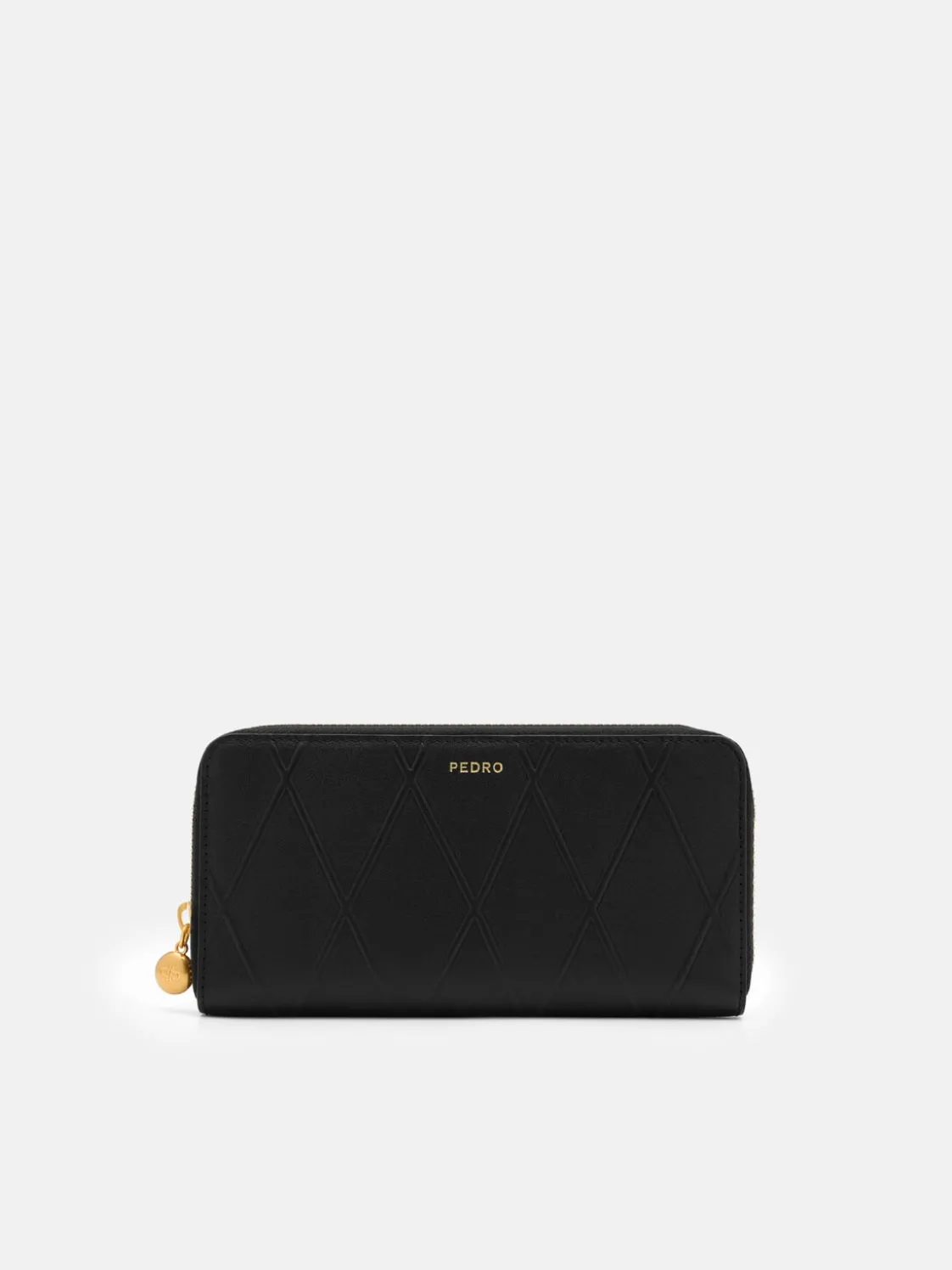 Quilted Leather Long Wallet - Black