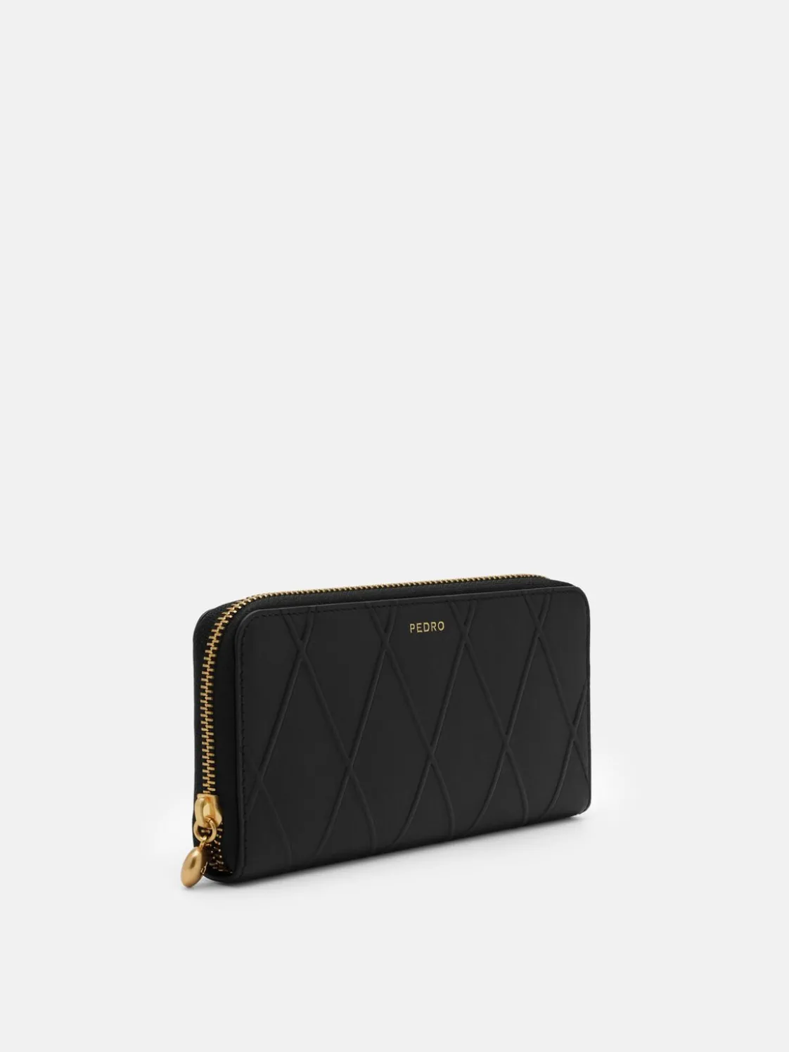 Quilted Leather Long Wallet - Black