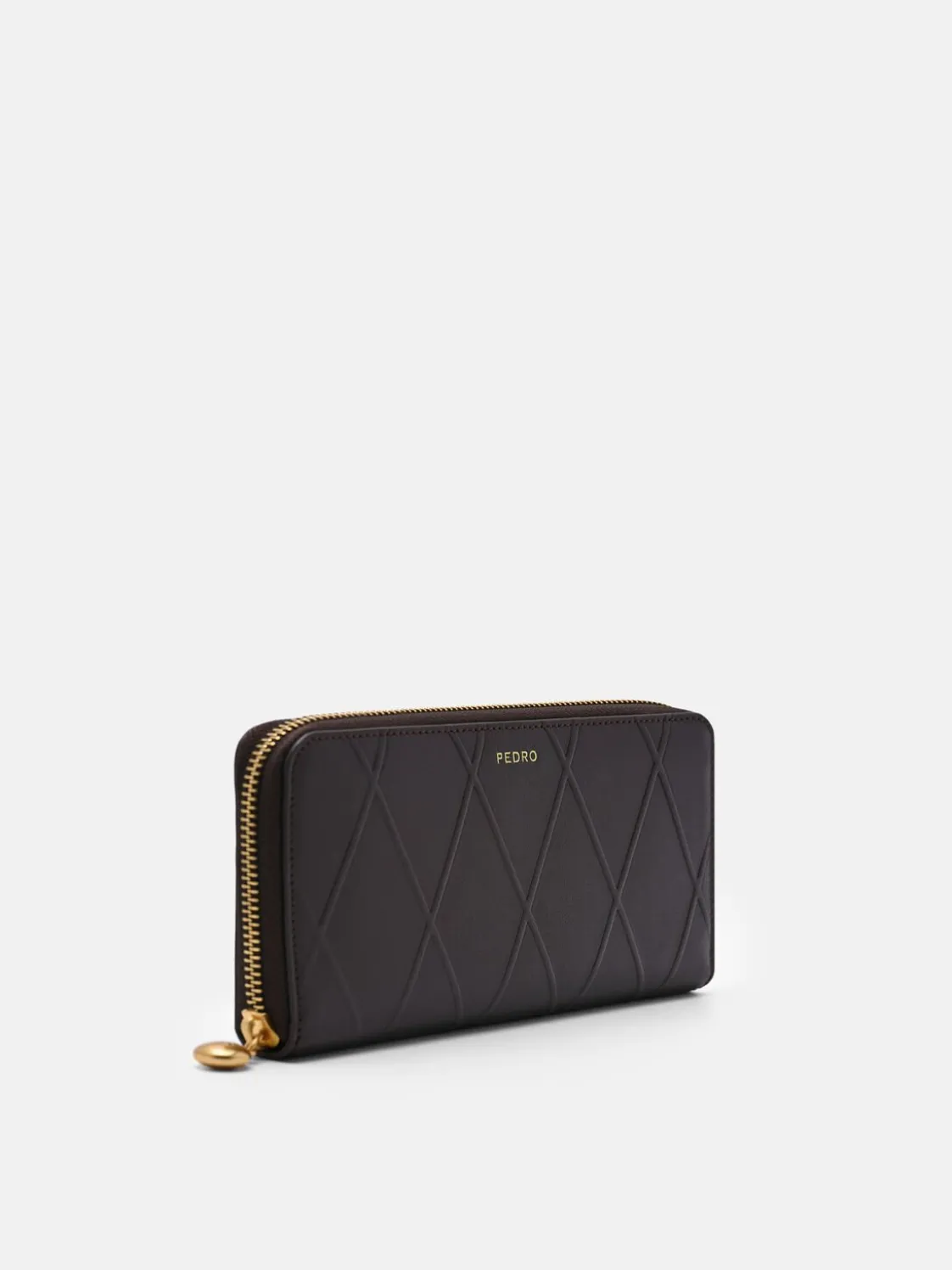 Quilted Leather Long Wallet - Dark Brown