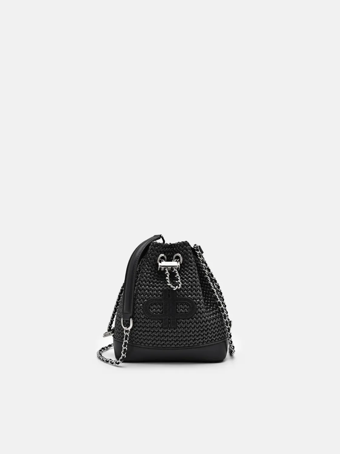 Raffia Mini Bucket Bag - Black