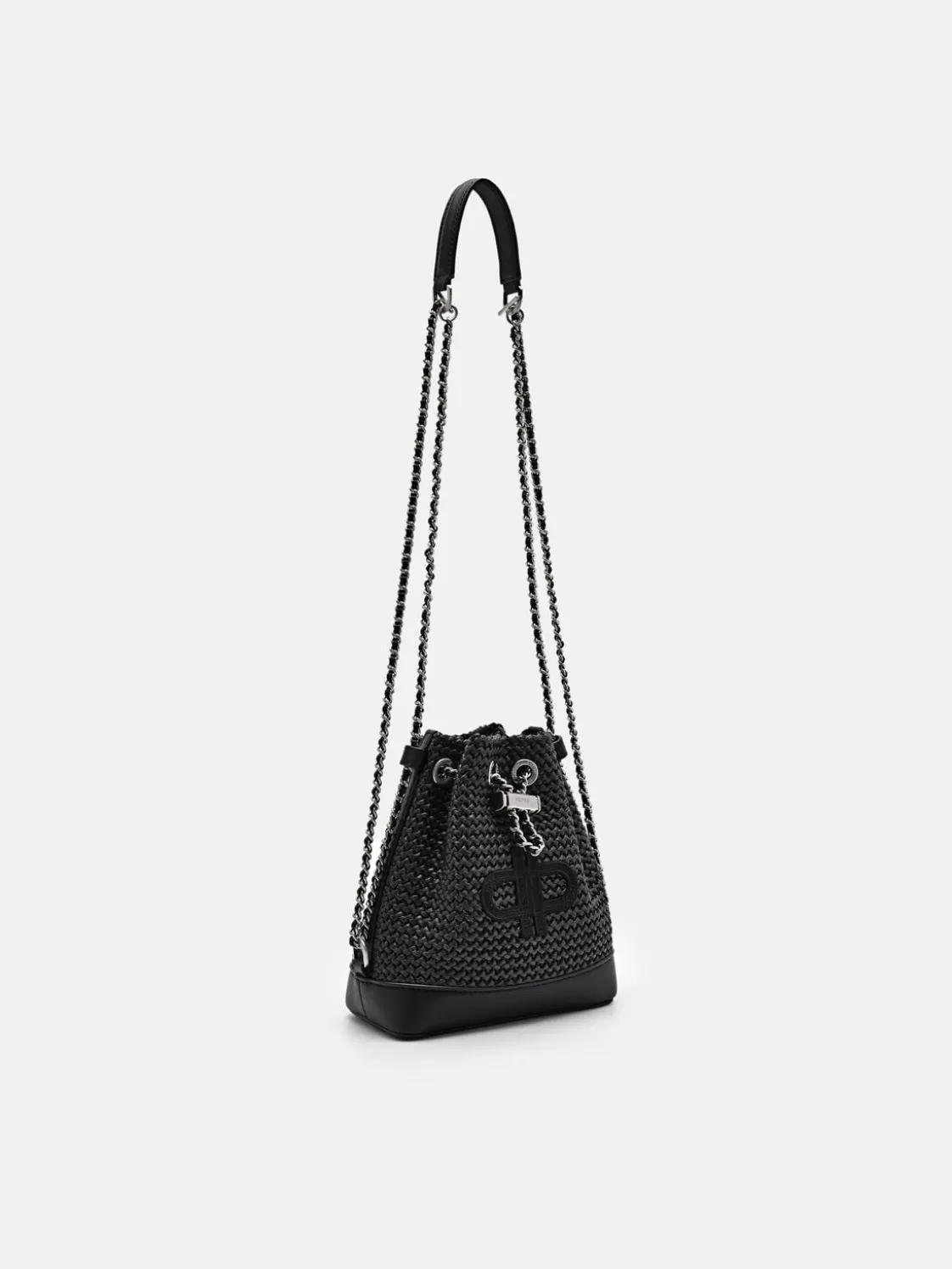 Raffia Mini Bucket Bag - Black