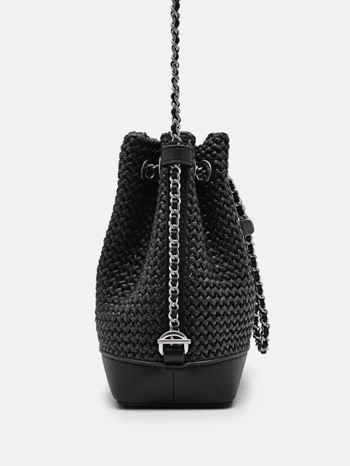Raffia Mini Bucket Bag - Black