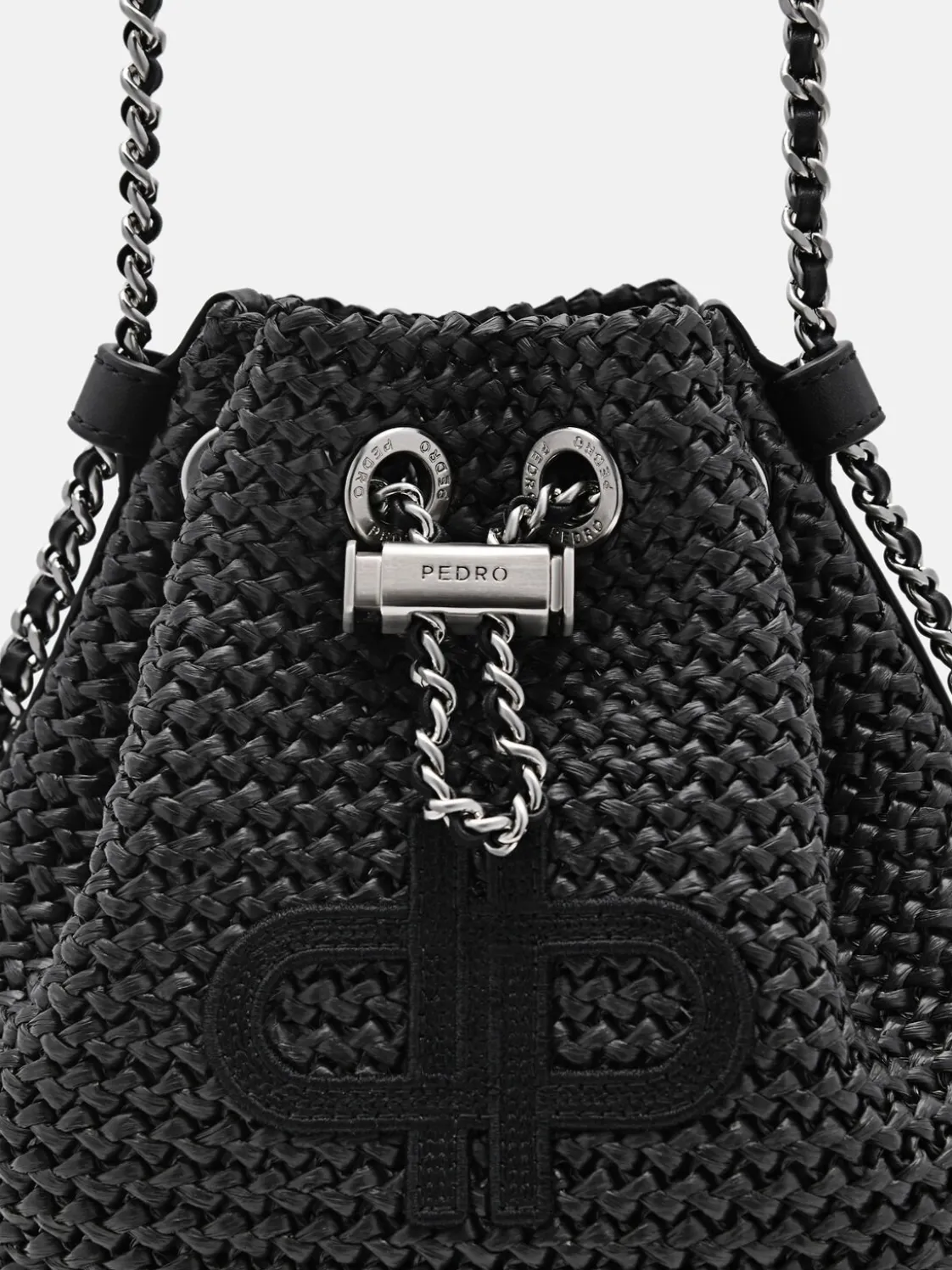 Raffia Mini Bucket Bag - Black