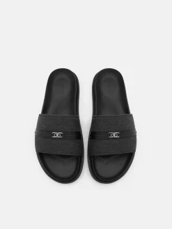 Renly Slide Sandals - Black Fabric