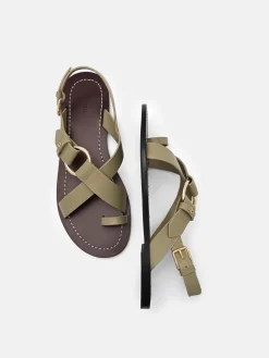 Roe Leather Backstrap Sandals - Olive