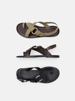 Roe Leather Backstrap Sandals - Black