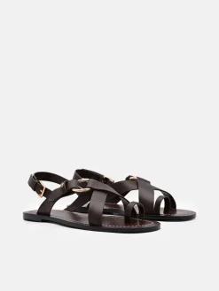 Roe Leather Backstrap Sandals - Dark Brown