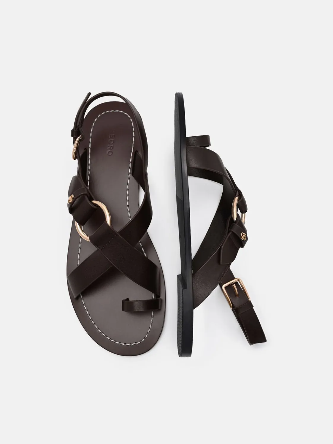 Roe Leather Backstrap Sandals - Dark Brown