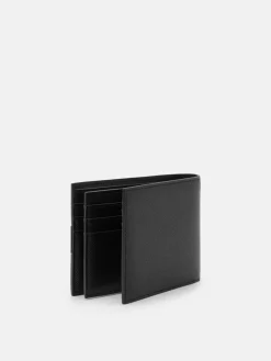 Saffiano Leather Bi-Fold Flip Wallet - Black