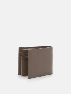 Saffiano Leather Bi-Fold Flip Wallet - Dark Taupe