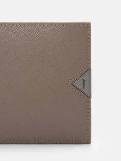 Saffiano Leather Bi-Fold Flip Wallet - Dark Taupe