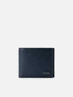 Saffiano Leather Bi-Fold Wallet with Insert - Navy