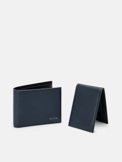 Saffiano Leather Bi-Fold Wallet with Insert - Navy