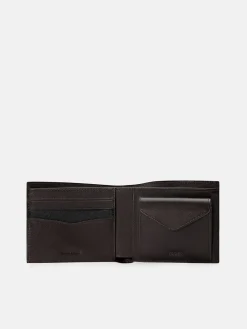 Saffiano Leather Bi-Fold Wallet with Coin Pouch - Dark Brown Saffiano
