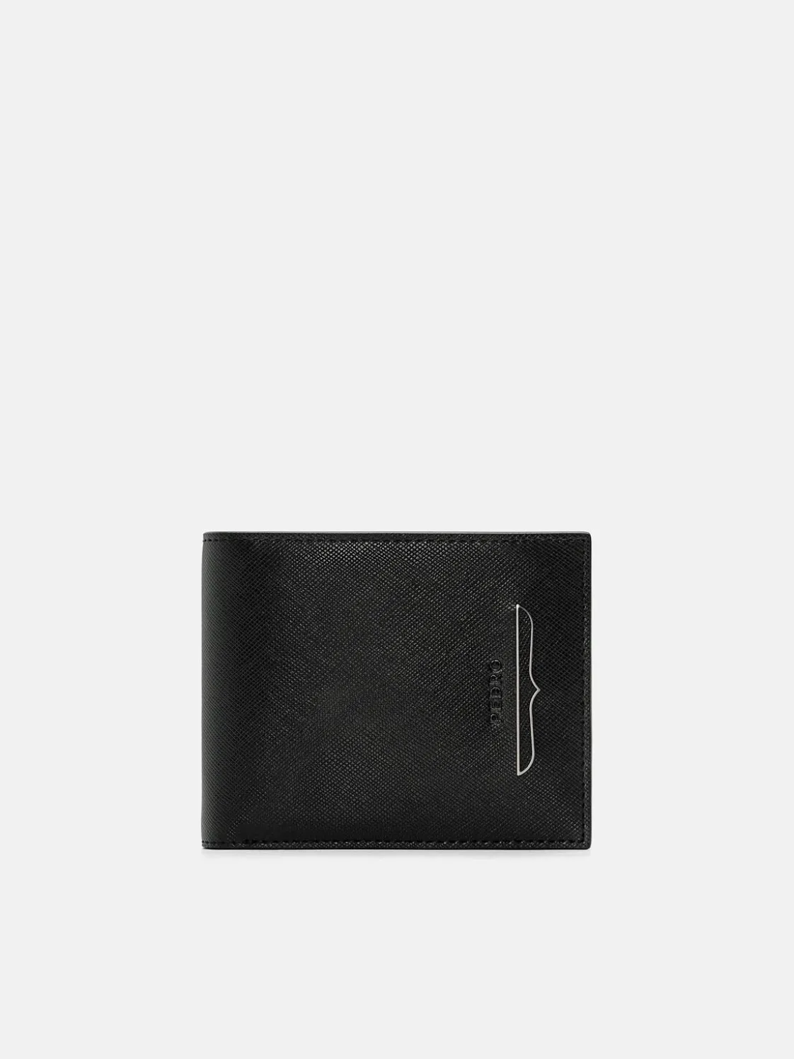 Saffiano Leather Bi-Fold Wallet with Coin Pouch - Black Saffiano