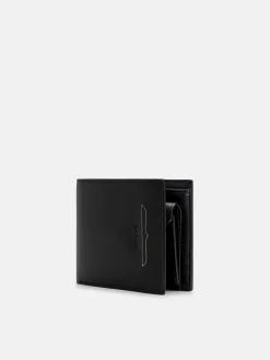 Saffiano Leather Bi-Fold Wallet with Coin Pouch - Black Saffiano