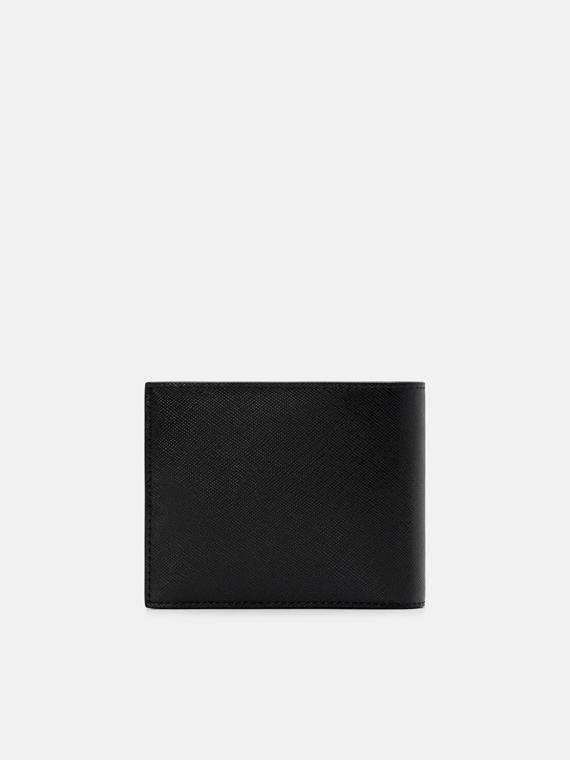 Saffiano Leather Bi-Fold Wallet with Coin Pouch - Black Saffiano