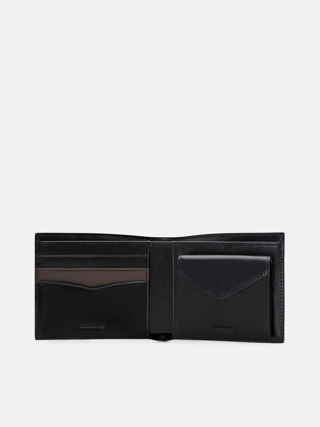 Saffiano Leather Bi-Fold Wallet with Coin Pouch - Black Saffiano