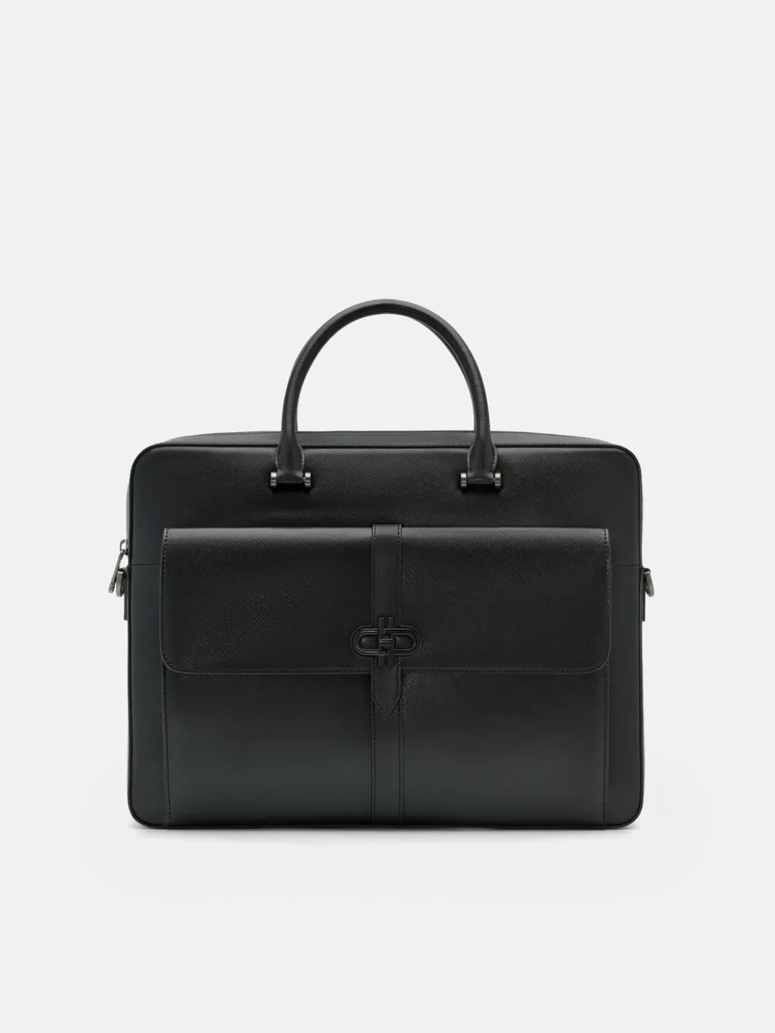 Saffiano Leather Briefcase - Black
