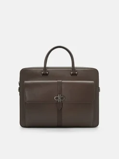 Saffiano Leather Briefcase - Dark Brown