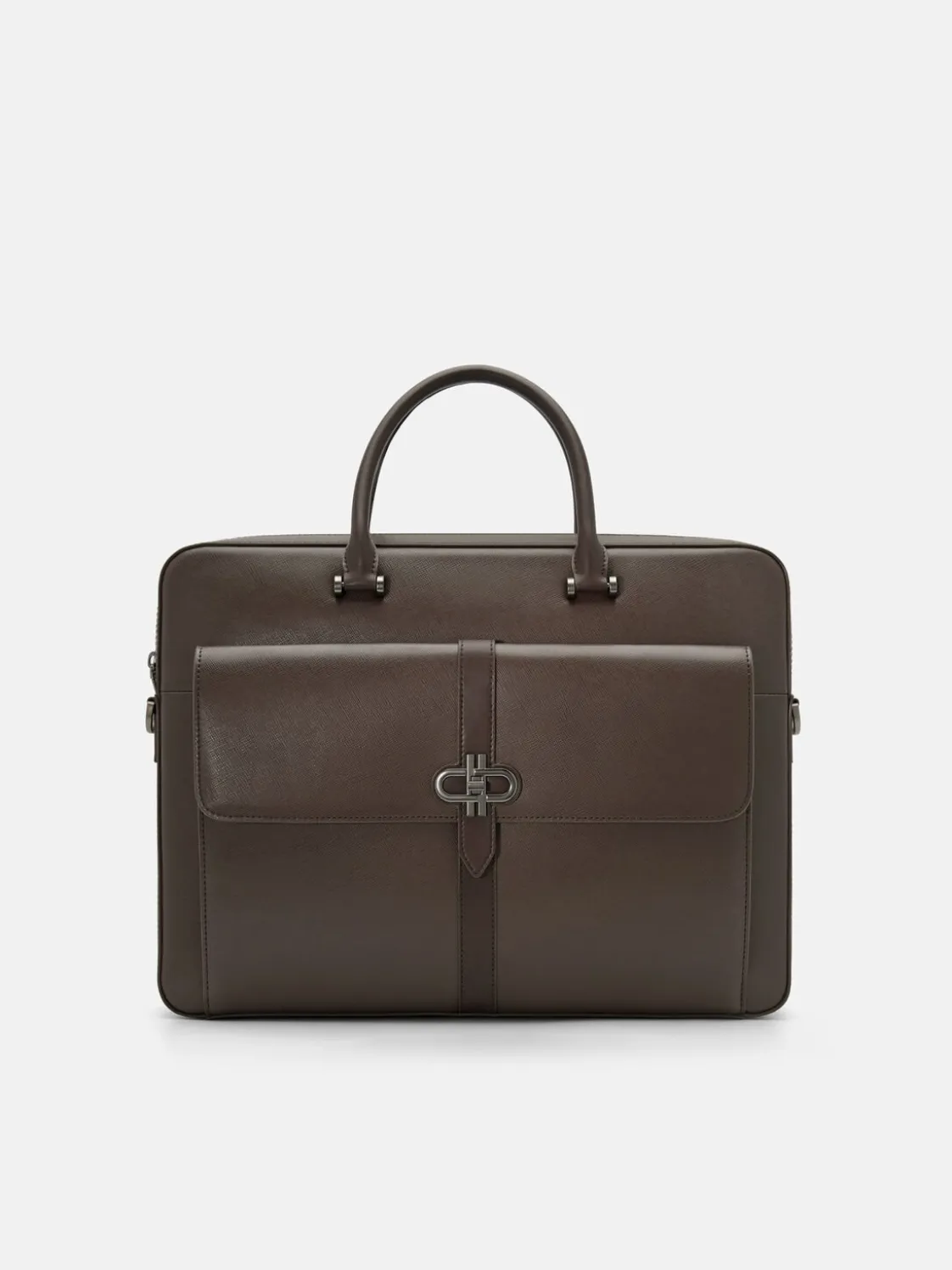 Saffiano Leather Briefcase - Dark Brown
