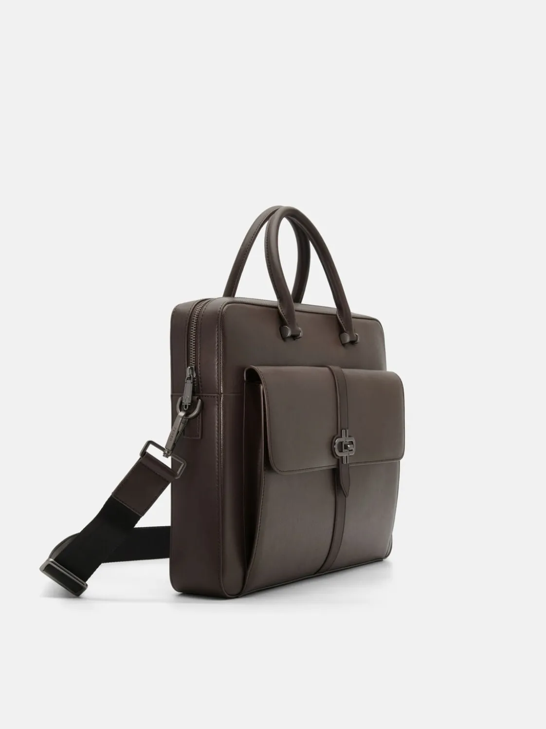 Saffiano Leather Briefcase - Dark Brown